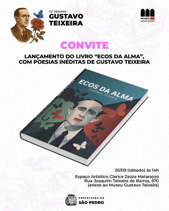 Lançamento do livro de poesias inéditas de Gustavo Teixeira acontecerá neste sábado, dia 20 de setembro