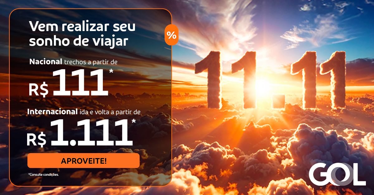 GOL 11/11 tem trechos nacionais a partir de R$ 111 e parcelamento em até 12x sem juros