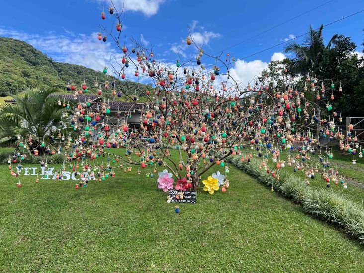 Vila turística de Pomerode se transforma em rota de árvores de Páscoa