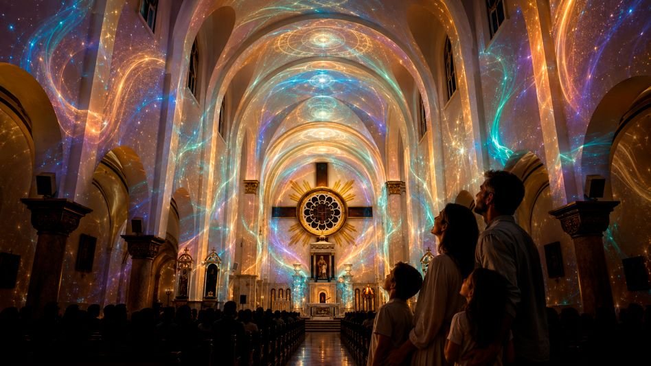 ALLUZ transforma a Basílica Sant’Ana em palco de uma jornada sobre a busca humana pela luz